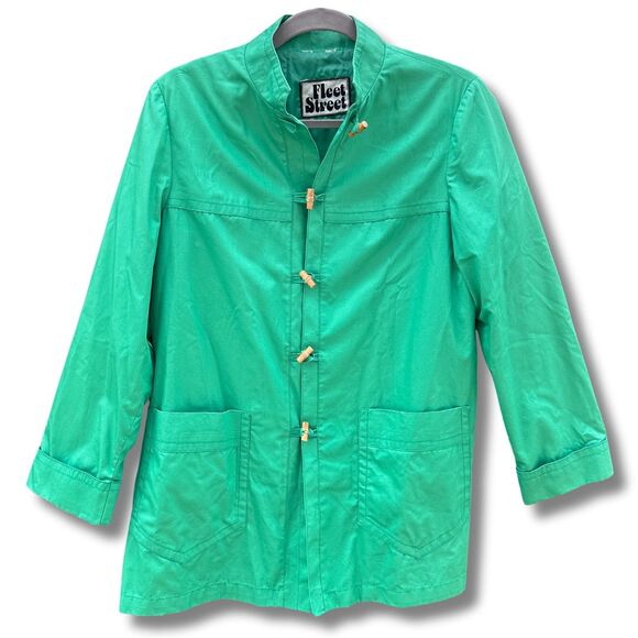Vtg 70s Fleet Street Jacket 12/14 Kelly Green Rain Shine Trench Coat Mod Toggle